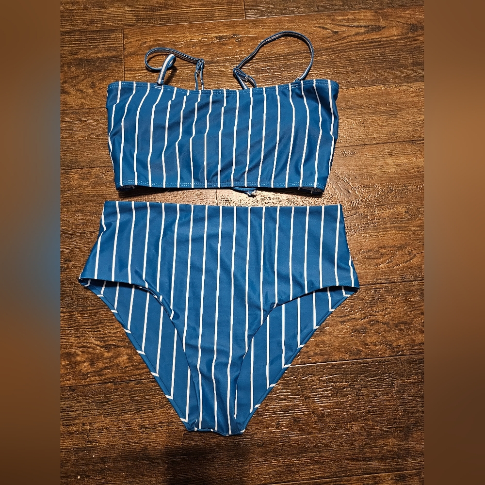Shein Teal Striped Swimsuit